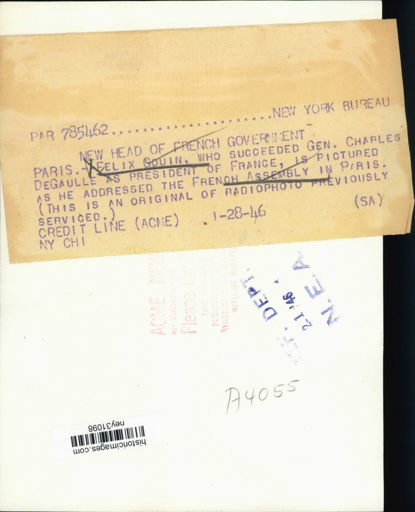 1946 Press Photo Felix Gouin new President of France addresses assembly