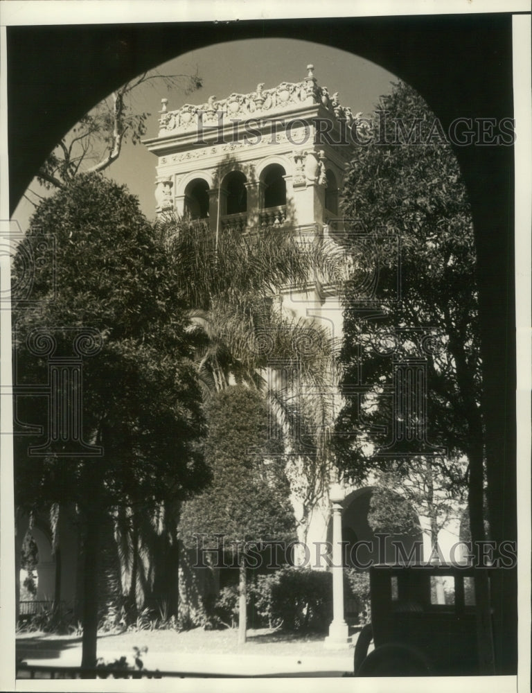 1935 Press Photo One of the Towers of the Palace of Hospitality in San Diego