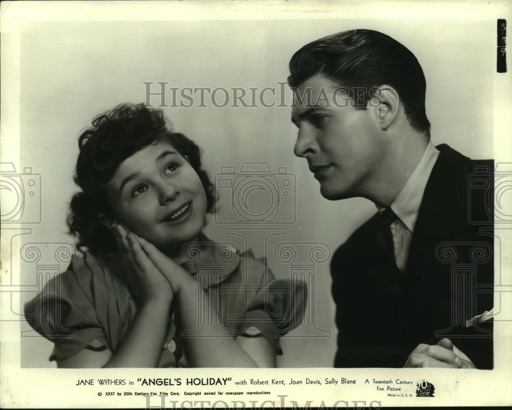 1937 Press Photo Jane Withers Stars In "Angel's Holiday" With Robert Kent