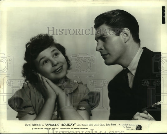 1937 Press Photo Jane Withers Stars In "Angel's Holiday" With Robert Kent
