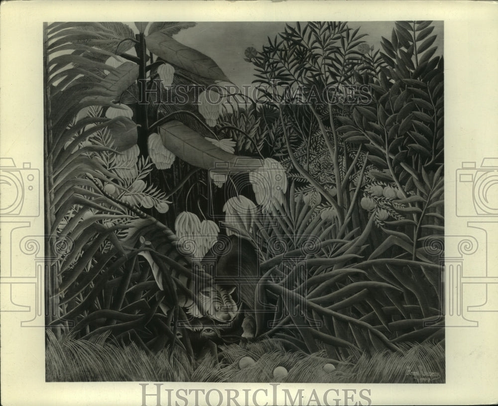 Press Photo Henri Rouseau's "The Jungle" on loan at Art Institute, Chicago