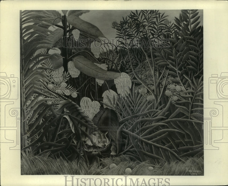 Load image into Gallery viewer, Press Photo Henri Rouseau's "The Jungle" on loan at Art Institute, Chicago
