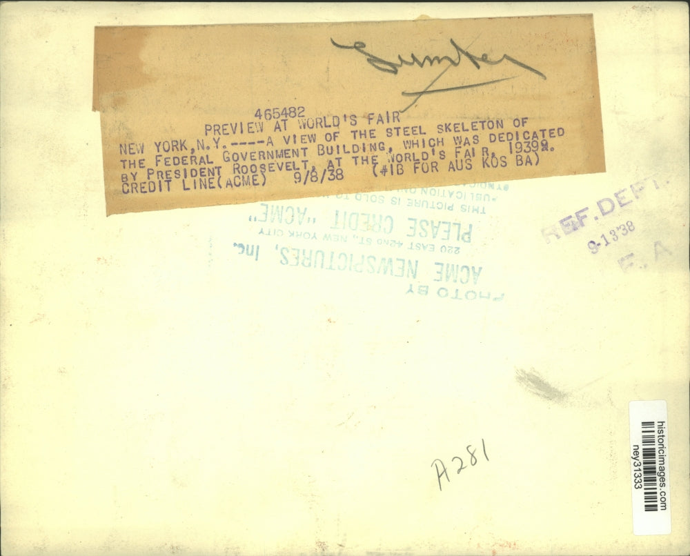 1938 Press Photo steel framework of the new Federal Building in NY - ney31333