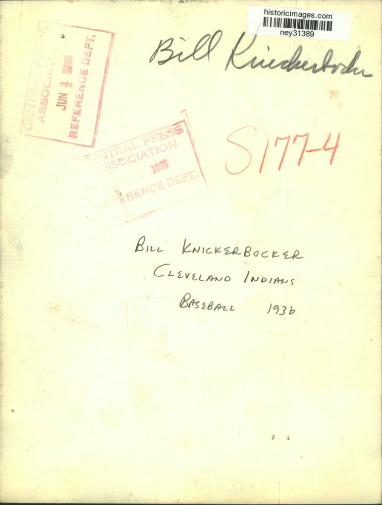1936 Press Photo Bill Knickerbocker, Cleveland Indians - ney31389