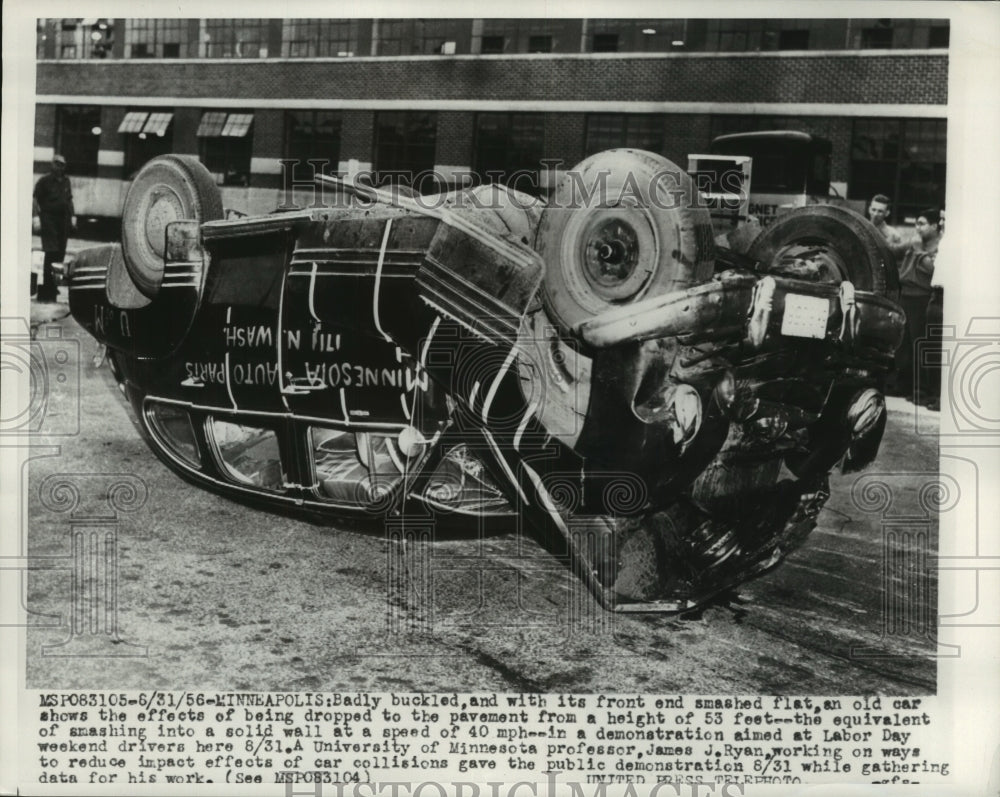 1956 Press Photo Professor James J. Ryan Works on Ways to Reduce Impact Effects