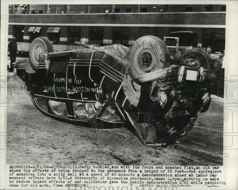 Load image into Gallery viewer, 1956 Press Photo Professor James J. Ryan Works on Ways to Reduce Impact Effects
