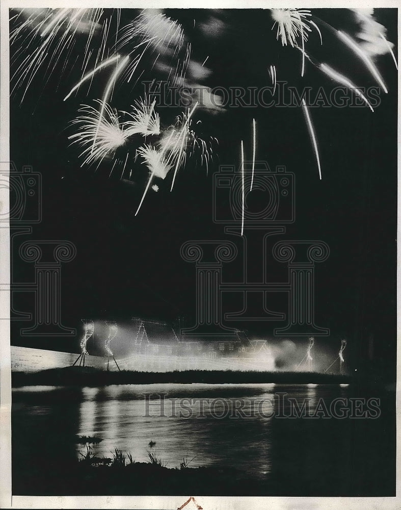 1938 Press Photo Japanese Cornerstone Fireworks Seen at New York World's Fair