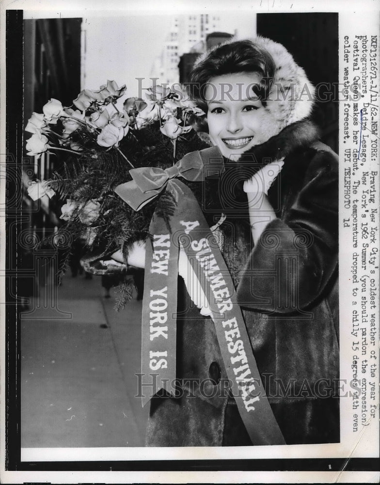 Load image into Gallery viewer, 1962 Press Photo New York Summer Festival Queen Deidre Lesage with Flowers
