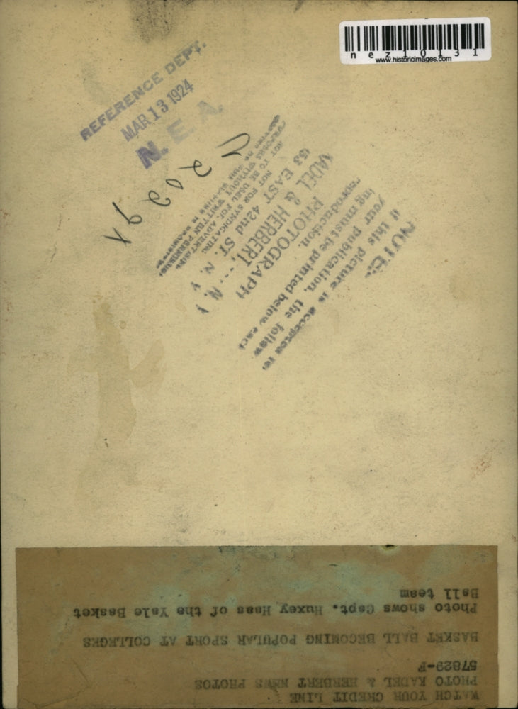 1924 Press Photo Captain Huxey Haas of The Yale University Basketball Team