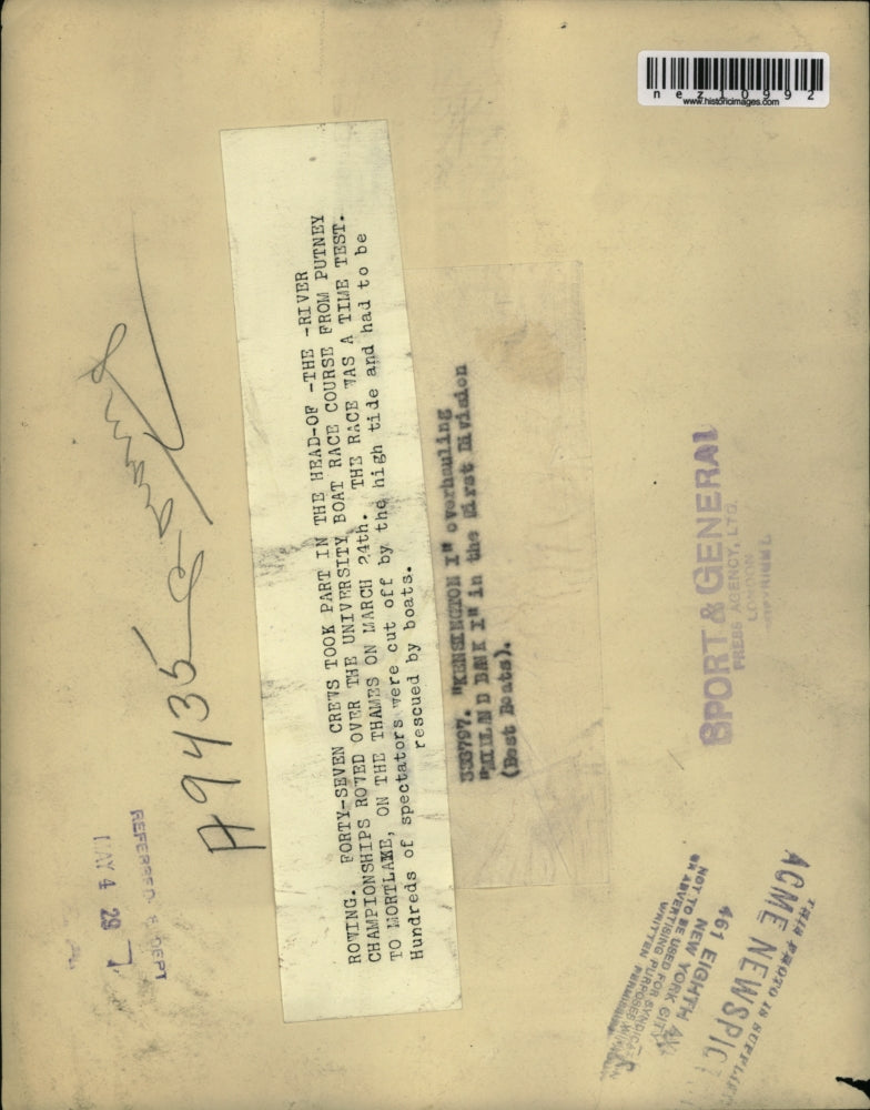 1929 Press Photo View of Boats at Putney to Mortlake University Rowing Race