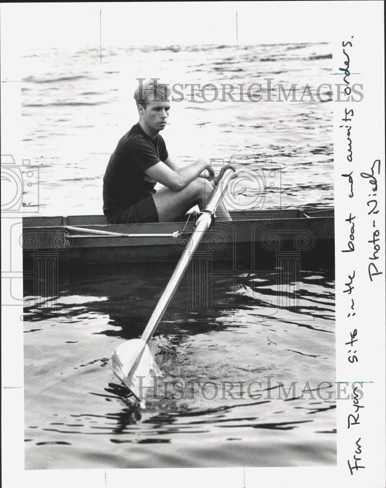 Press Photo Litchfield Hills Rowing Club Member Fran Ryan in Boat - nht04948- Historic Images