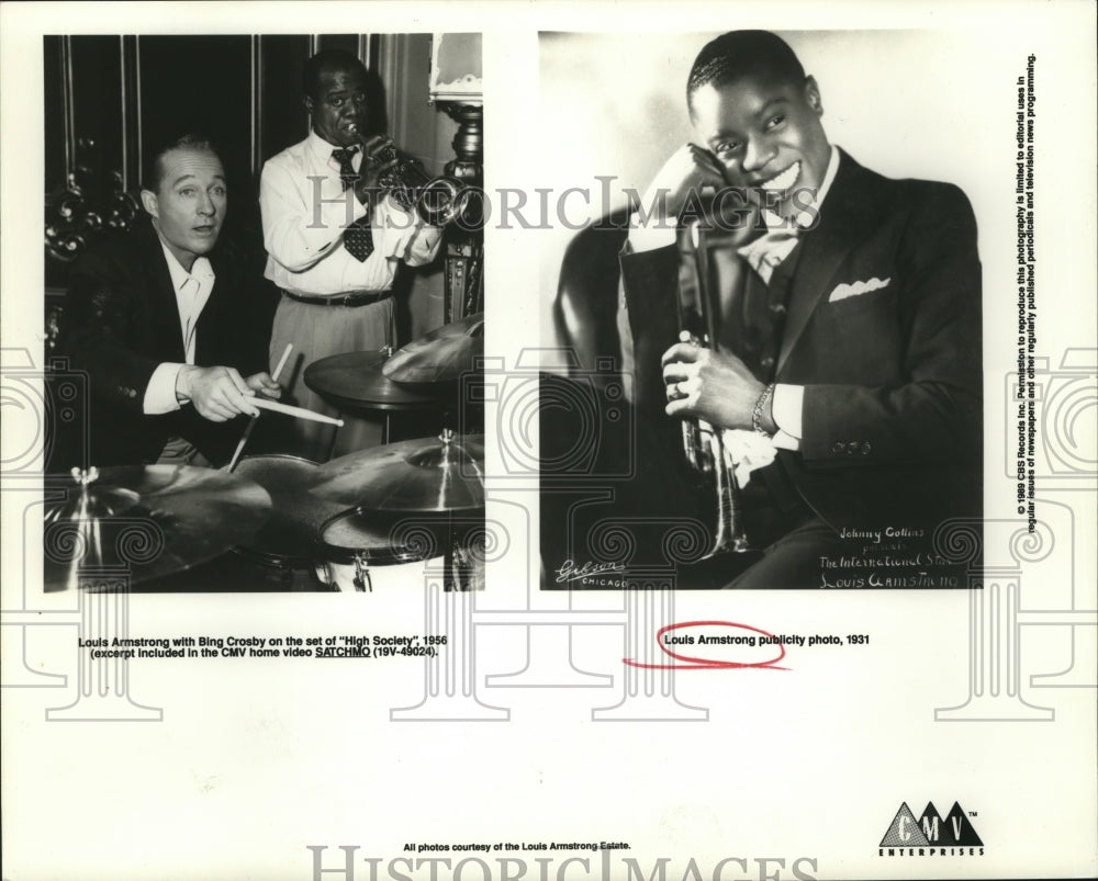 1991 Press Photo Diptych of Entertainer Louis Armstrong publicity images- Historic Images