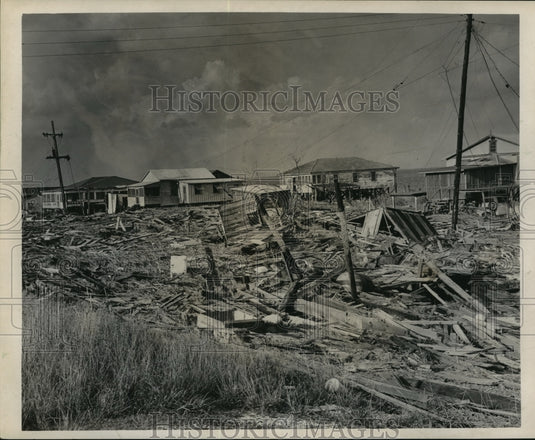 1965 Press Photo Hurricane Betsy- Ruined fishing camps at Lake Catherine and 90.
