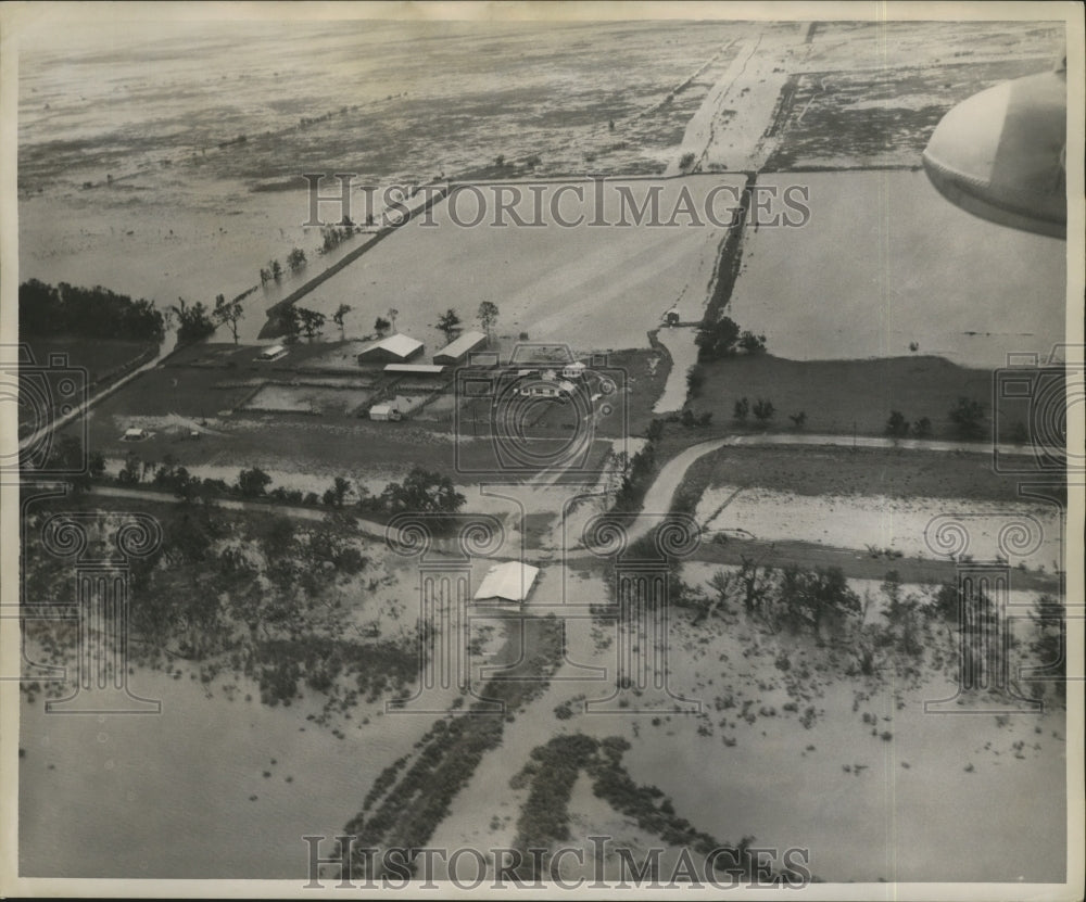 1957 Press Photo Hurricane Audrey- Aerial view of flooding on Pecan Island