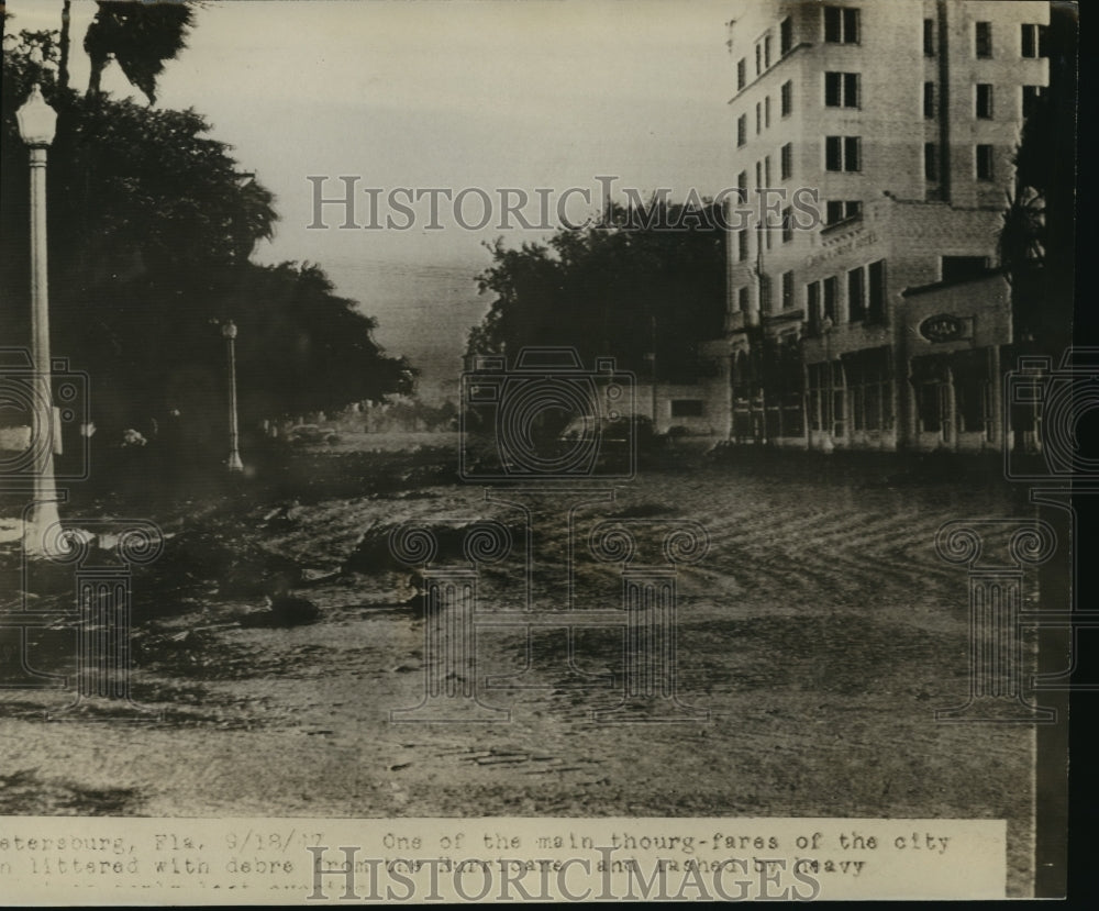 1947 Press Photo Hurricane-One of main thoroughfares of St. Petersburg, FL- Historic Images