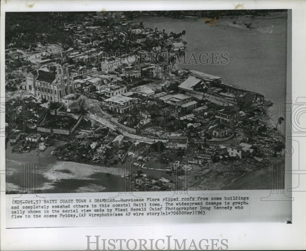 1963 Press Photo Aerial view of damage done to Haitian homes by Hurricane Flora- Historic Images