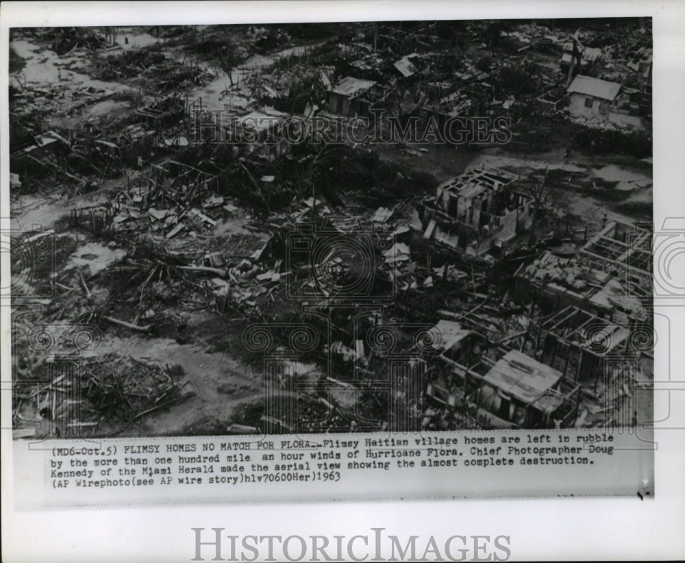 1963 Press Photo Haitian village homes destroyed by Hurricane Flora - noa04748- Historic Images