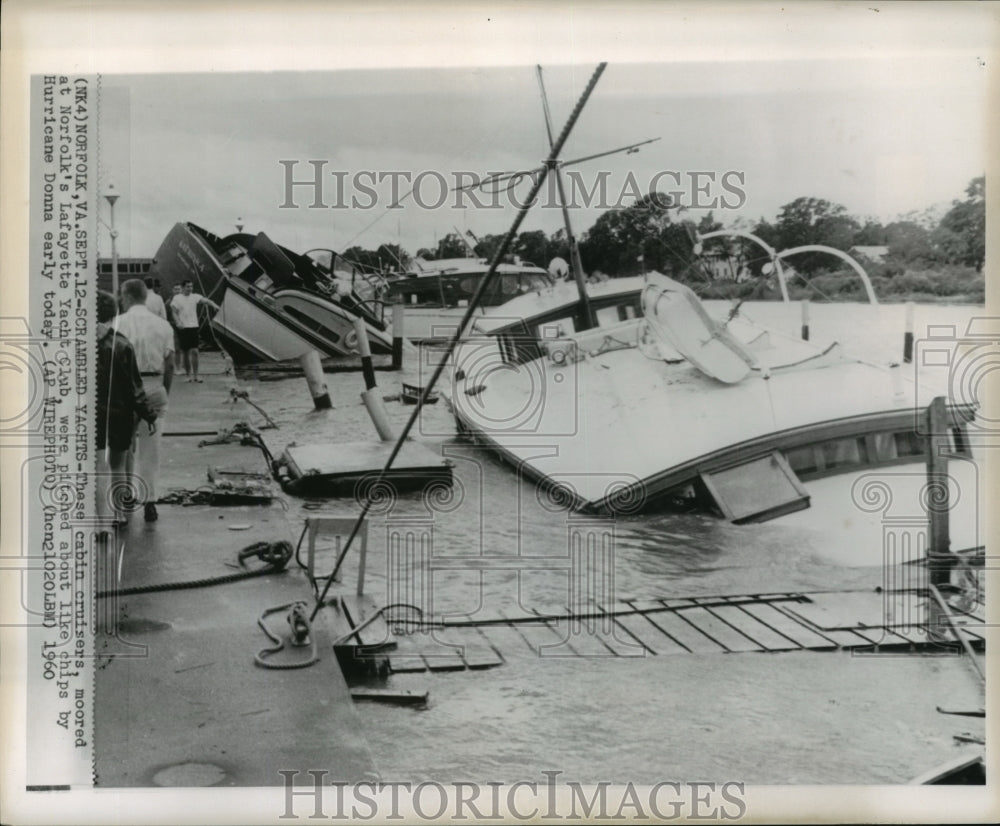 1960 Press Photo Hurricane Donna- these cabin cruisers were pitched about.- Historic Images