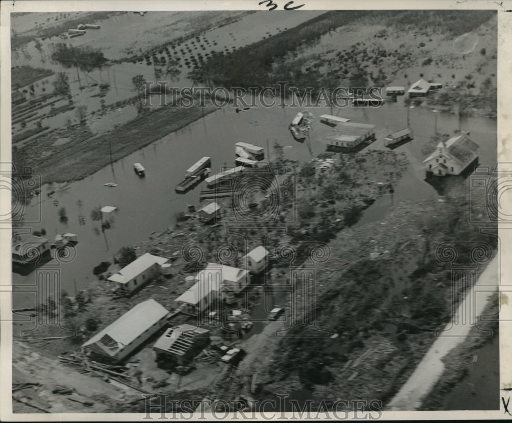  Press Photo Hurricane Betsy- Aerial view of flooding at Buras, La.- Historic Images