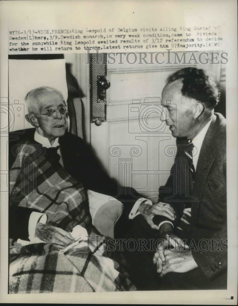 1950 Press Photo King Leopold of Belgium Visit Ailing King Gustaf of Sweden