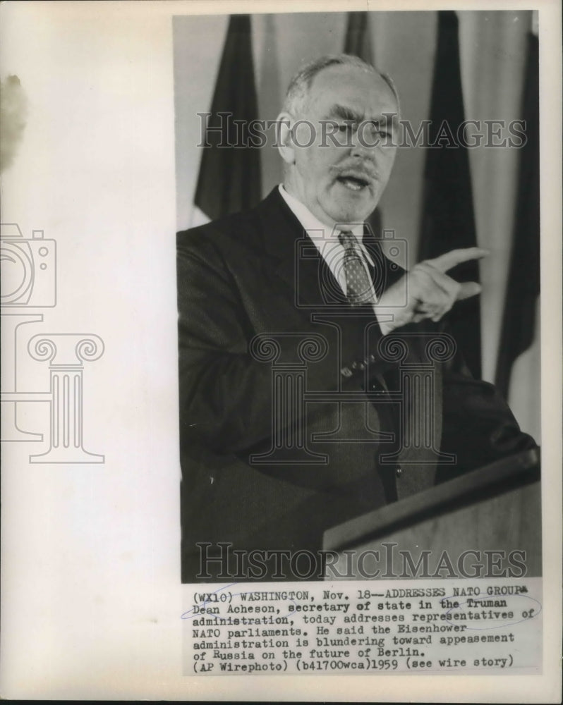 1959 Press Photo Dean Acheson Addresses Representatives of NATO - Historic Images