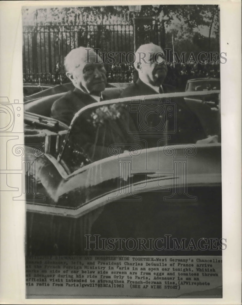 1962 Press Photo Konrad Adeneur and Charles DeGualle at French Foreign Ministry.- Historic Images