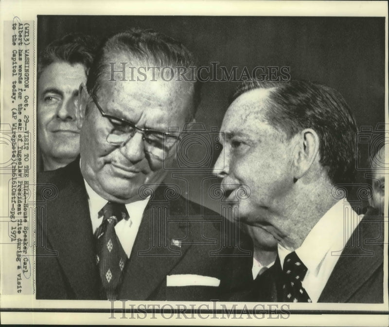 Load image into Gallery viewer, 1971 Press Photo House Speaker Carl Albert with Yugoslav President Tito
