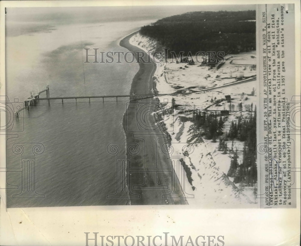 1968 Press Photo Aerial view of oil dock at Nikiski, Alaska- Historic Images