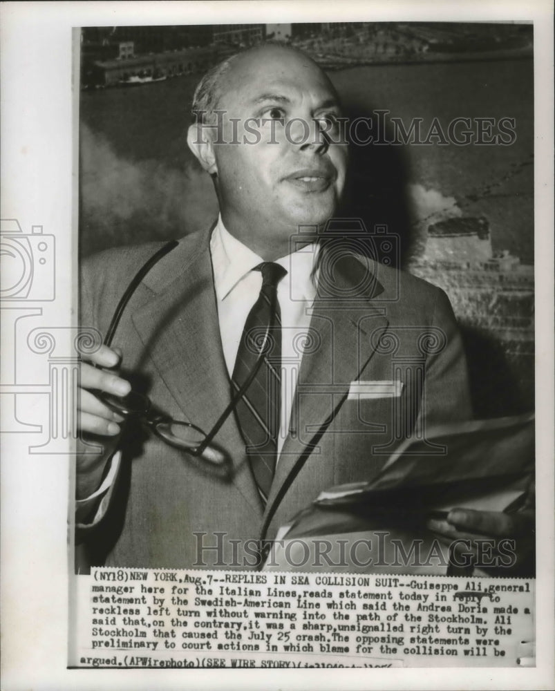 1956 Press Photo Giuseppe Ali, general manage of the Italian Lines, in New York.- Historic Images