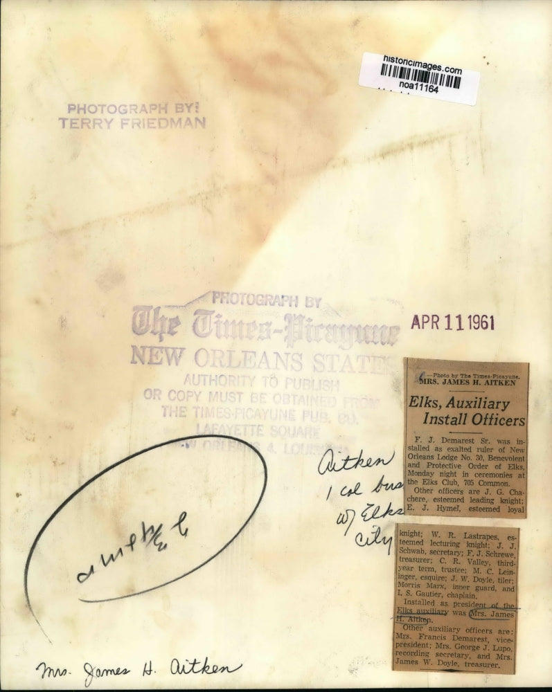 1961 Press Photo Mrs. James H. Aitken, president of the Elks auxiliary No. 30.