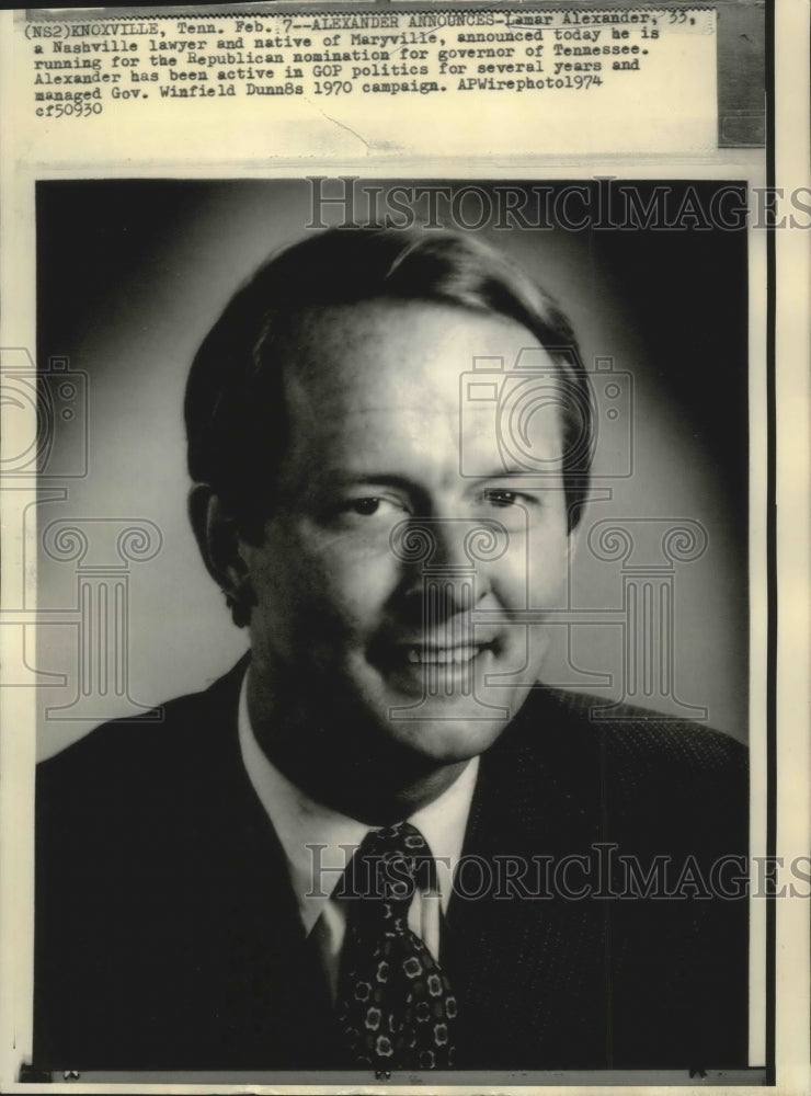 Load image into Gallery viewer, 1974 Press Photo Lamar Alexander, 35, Nashville lawyer and native of Maryville.
