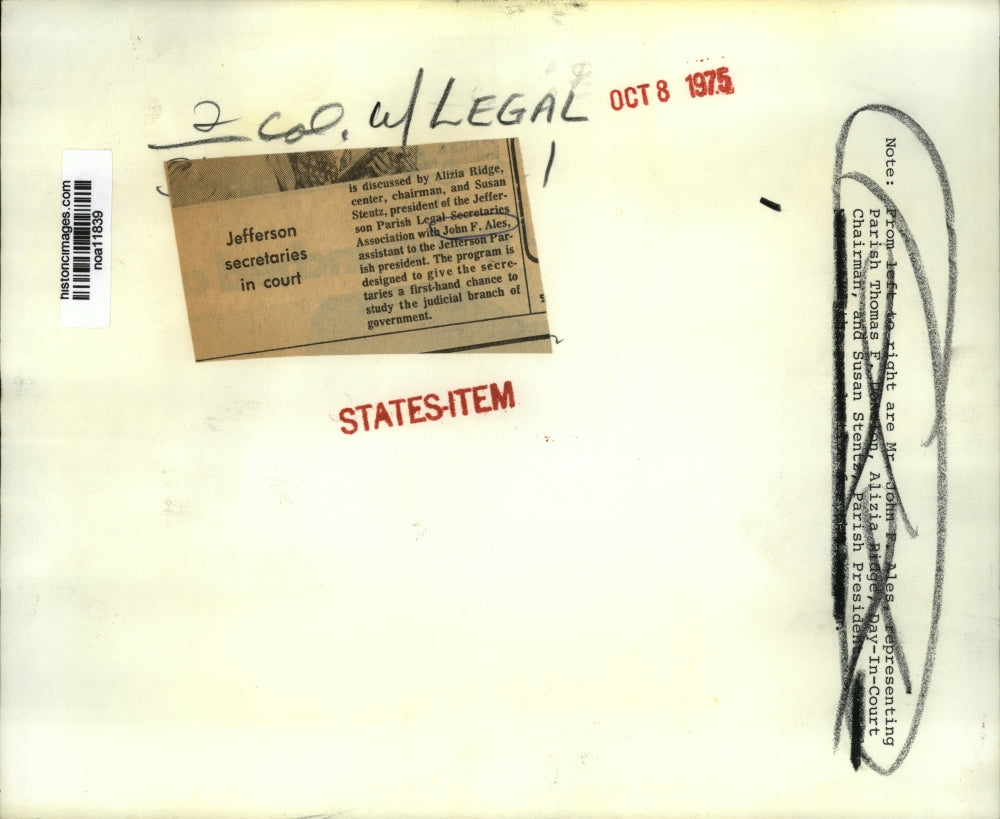 1975 Press Photo Jefferson Secretaries Alizia Ridge & S. Stentz with John Ales