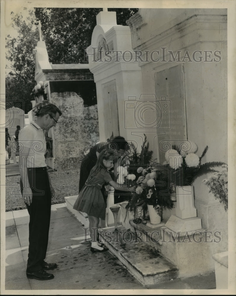 Load image into Gallery viewer, 1961 Press Photo All Saints Day-Mr. &amp; Mrs. Rodney B. Schumert Sr. &amp; Kathy Mary.
