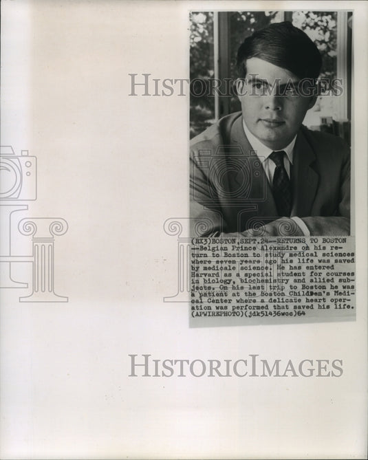 1964 Press Photo Belgian Prince Alexandre Returns to Boston to Study - noa14141