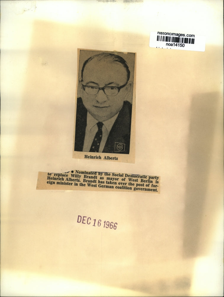 1966 Press Photo Heinrich Albertz, Nominated as Mayor of West Berlin - noa14150