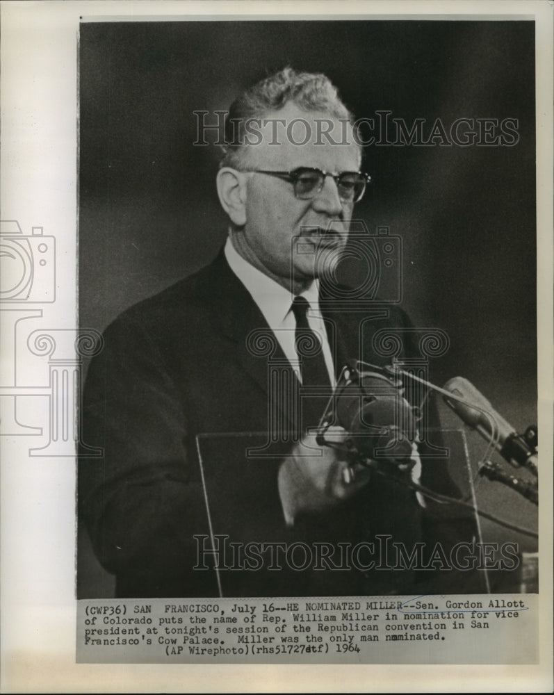 Load image into Gallery viewer, 1964 Press Photo Senator Gordon Allott Nominates William Miller for Vice Pres.
