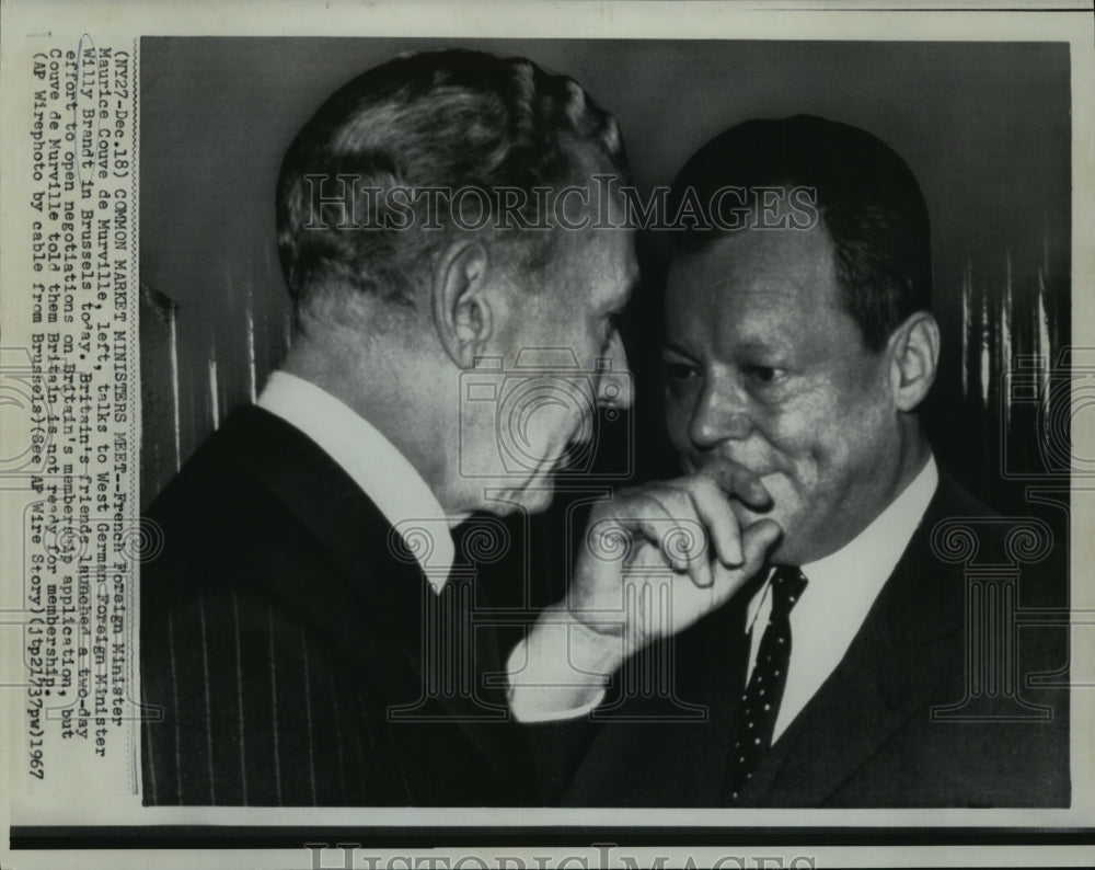 1967 Press Photo French Minister Maurice Couve de Murville &amp; German Willy Brandt- Historic Images