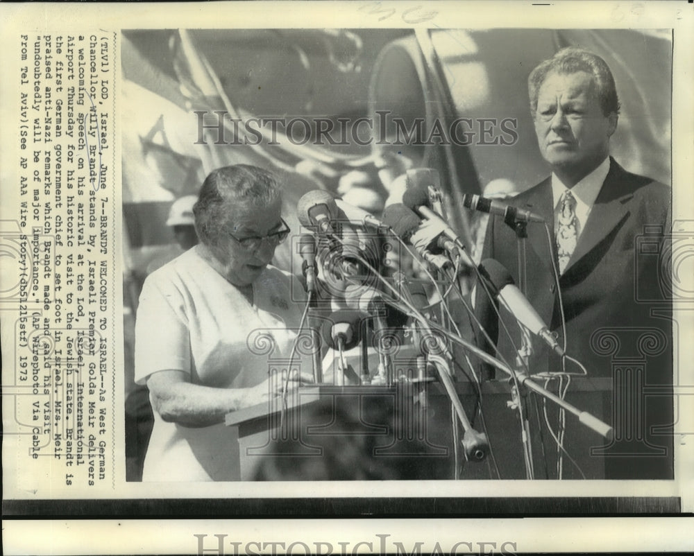 1973 Press Photo West German Chancellor Willy Brandt &amp; Isreal&#39;s Golda Meir