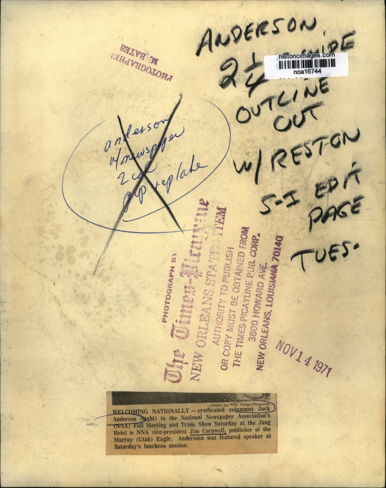 1971 Press Photo Columnist Jack Anderson with Publisher Jim Cornwell - noa16744