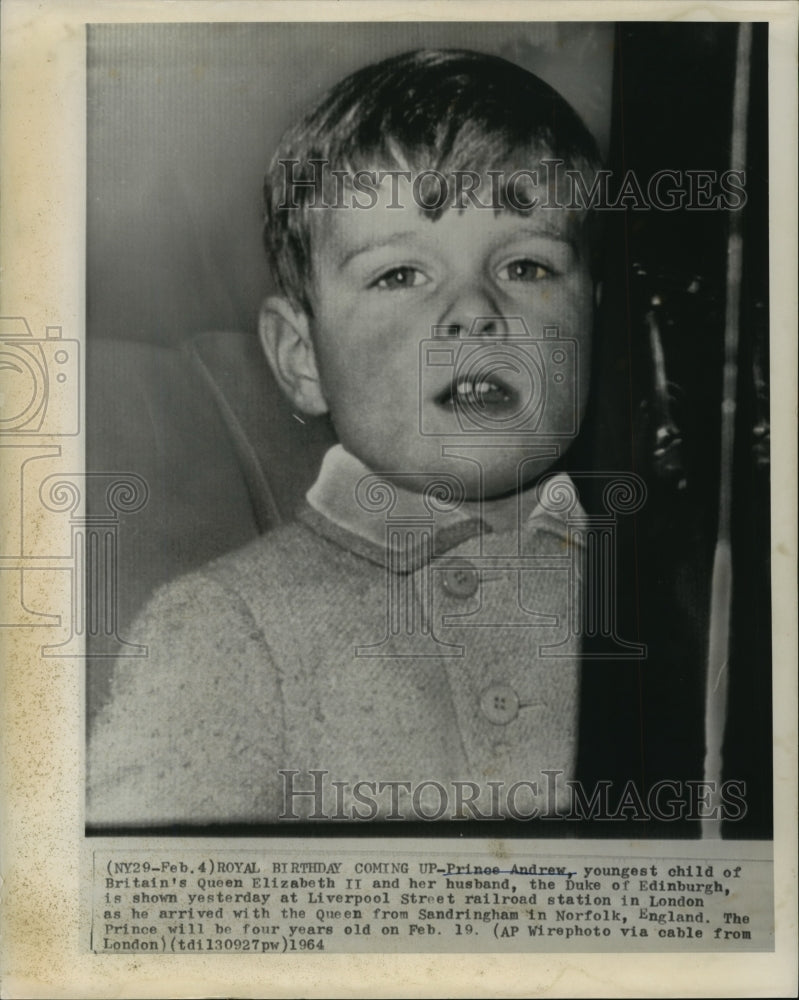 1964 Press Photo Prince Andrew Almost Age 4 at Liverpool Street Station