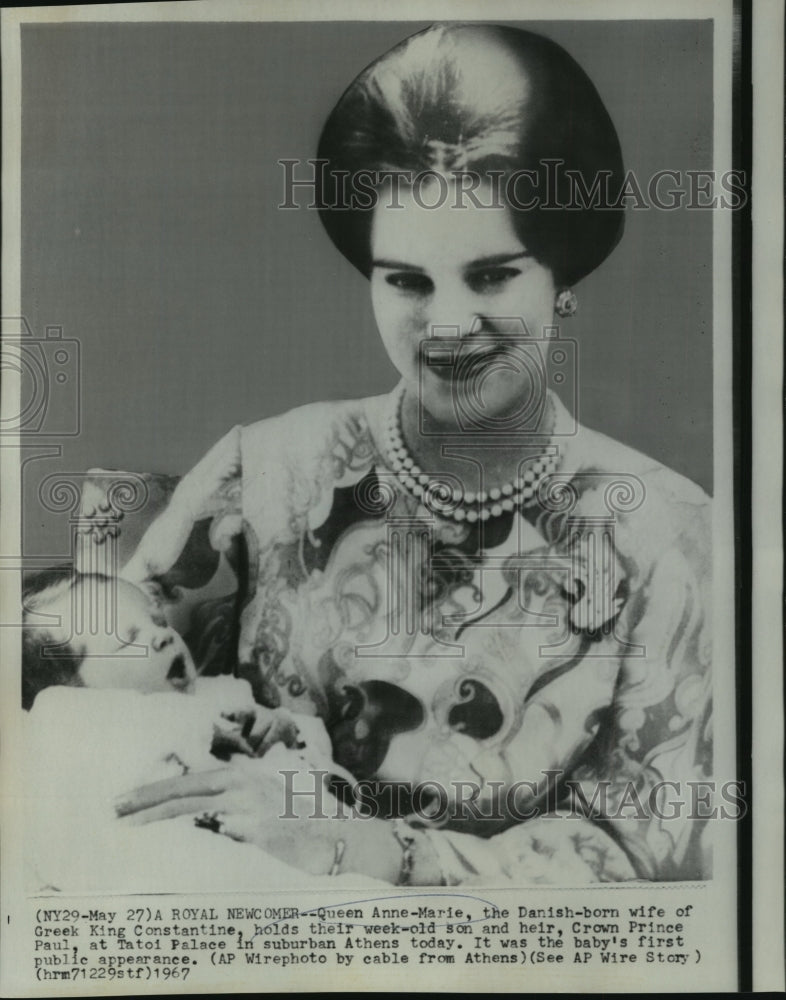 1967 Press Photo Queen Anne-Marie Holds Week Old Crown Prince Paul - noa17114- Historic Images