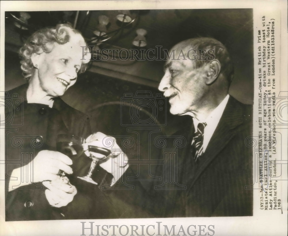 1963 Press Photo Earl and Lady Attlee, 80th Birthday Celebration - noa17557