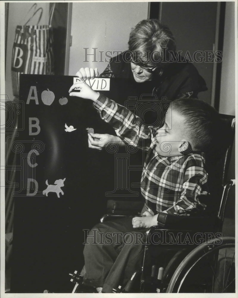 1967 Press Photo Association for Retarded Children - Boy in Lesson- Historic Images