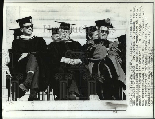 1973 Press Photo Dr. G. Atkins & Dr. Dawson at Crafton Hills College Dedication- Historic Images