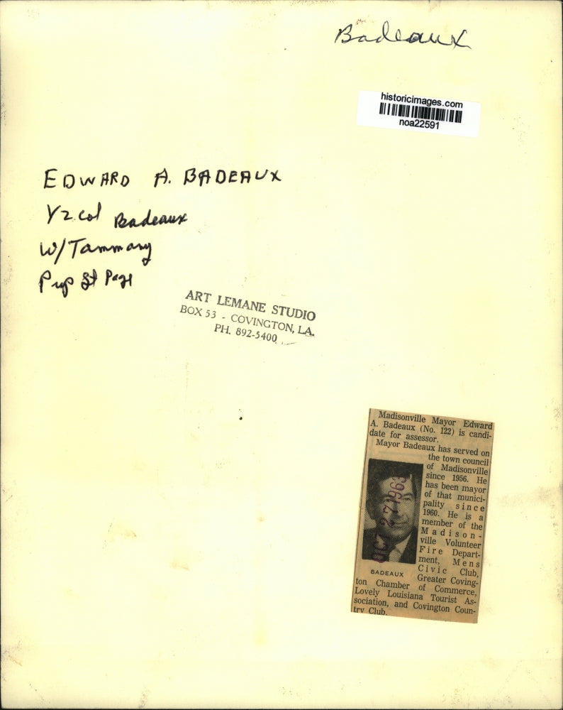 1963 Press Photo Madisonville Mayor Edward A. Badeaux, Candidate for Assessor