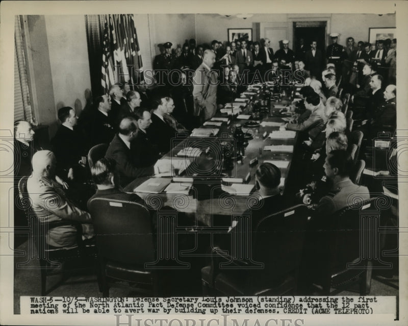Load image into Gallery viewer, 1949 Press Photo Louis Johnson Speaks at North Atlantic Pact Defense Committee
