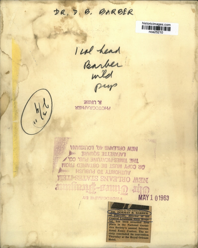 1963 Press Photo Central Louisiana State Hospital - Dr. Dorman Barber, Director