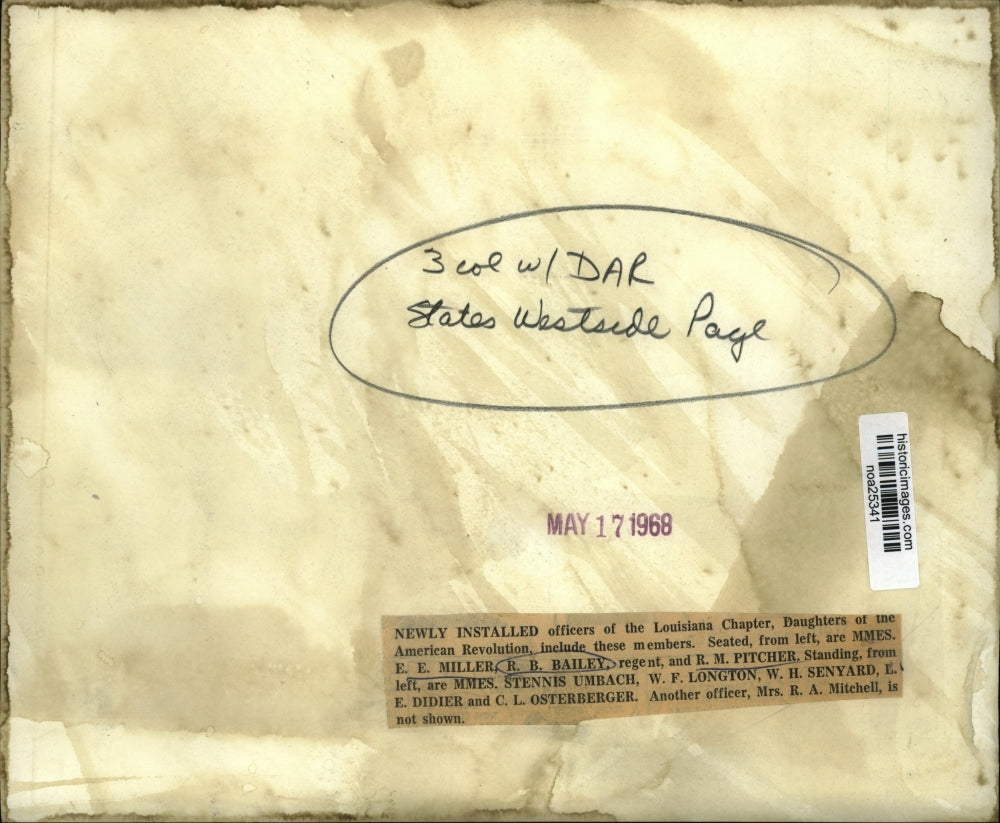 1968 Press Photo New Officers Louisiana Chapter Daughters of American Revolution