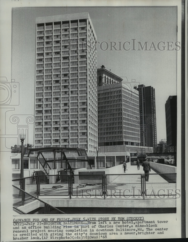 1968 Press Photo Baltimore, Maryland Hotel and Office Building, Charles Center