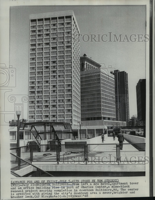 1968 Press Photo Baltimore, Maryland Hotel and Office Building, Charles Center